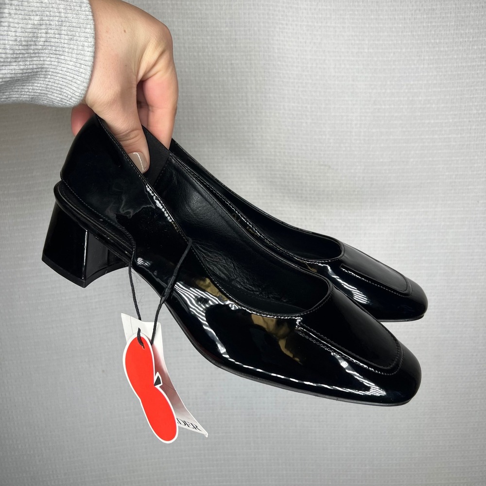 CIDER‎ Black Patent Leather Square Toe Slingback Block Heel Shoes Size 41